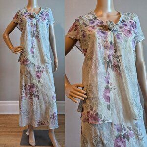 Vintage 90s Miss Dorby Green Floral Maxi Dress Fairycore Grunge Size 14